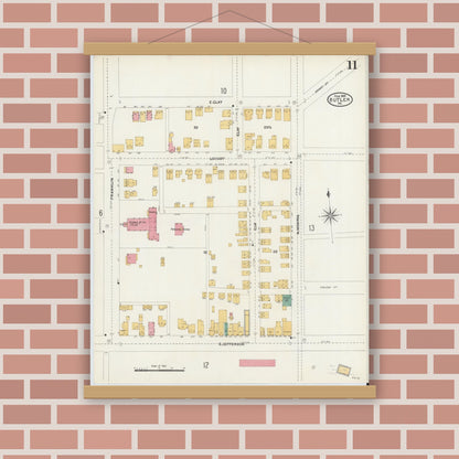 Old map wall art mockup — magnetic wood frame on brick wall — Sanborn Fire Insurance Map from Butler, Butler County, Pennsylvania (1906), Sheet #0011