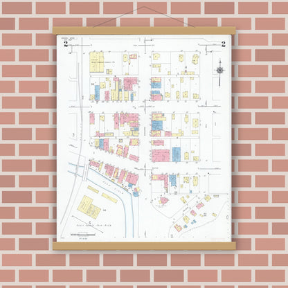 Old map wall art mockup — magnetic wood frame on brick wall — Sanborn Fire Insurance Map from Jordan, Scott County, Minnesota (1947), Sheet #0002