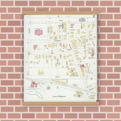 Old map wall art mockup — magnetic wood frame on brick wall — Sanborn Fire Insurance Map from Norwalk, Huron County, Ohio (1899), Sheet #0007