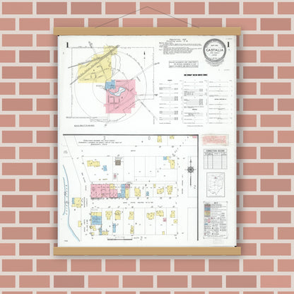 Old map wall art mockup — magnetic wood frame on brick wall — Sanborn Fire Insurance Map from Castalia, Erie County, Ohio (1951) - Complete Map Set