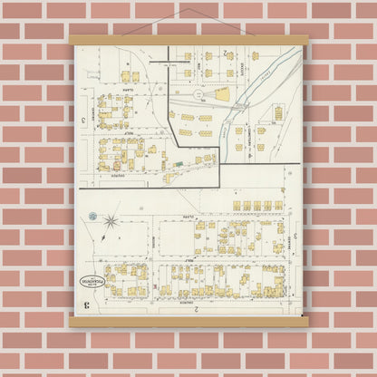Old map wall art mockup — magnetic wood frame on brick wall — Sanborn Fire Insurance Map from Pocahontas, Tazewell County, Virginia (1898), Sheet #0003