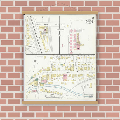 Old map wall art mockup — magnetic wood frame on brick wall — Sanborn Fire Insurance Map from Glouster, Athens County, Ohio (1910), Sheet #0003