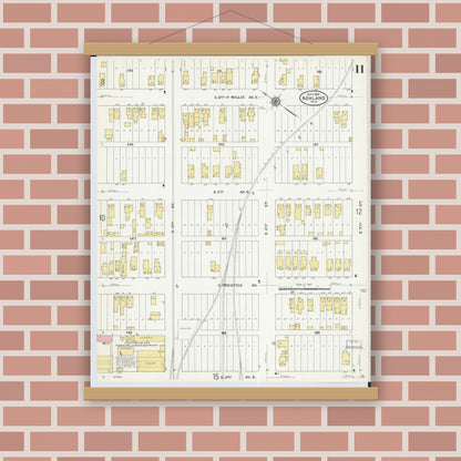 Old map wall art mockup — magnetic wood frame on brick wall — Sanborn Fire Insurance Map from Ashland, Ashland County, Wisconsin (1909), Sheet #0011