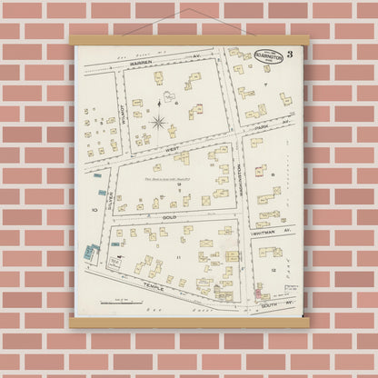 Old map wall art mockup — magnetic wood frame on brick wall — Sanborn Fire Insurance Map from South Abington, Plymouth County, Massachusetts (1885), Sheet #0003