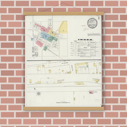 Old map wall art mockup — magnetic wood frame on brick wall — Sanborn Fire Insurance Map from Mount Sterling, Brown County, Illinois (1894) - Complete Map Set