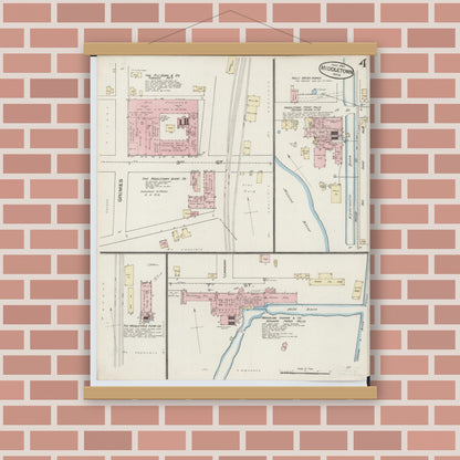 Old map wall art mockup — magnetic wood frame on brick wall — Sanborn Fire Insurance Map from Middletown, Butler County, Ohio (1885), Sheet #0004