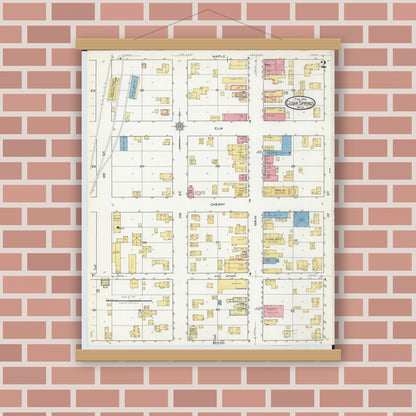 Old map wall art mockup — magnetic wood frame on brick wall — Sanborn Fire Insurance Map from Cedar Springs, Kent County, Michigan (1918), Sheet #0002