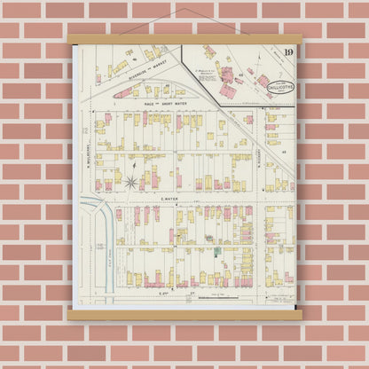 Old map wall art mockup — magnetic wood frame on brick wall — Sanborn Fire Insurance Map from Chillicothe, Ross County, Ohio (1895), Sheet #0019