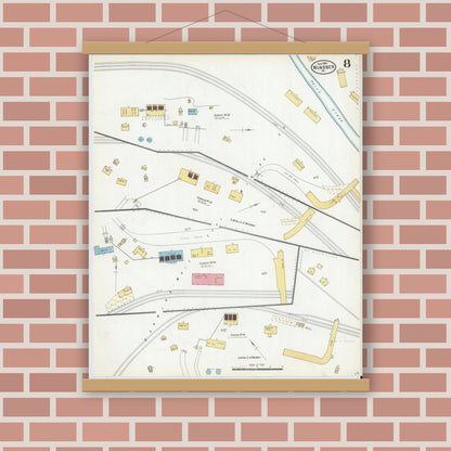 Old map wall art mockup — magnetic wood frame on brick wall — Sanborn Fire Insurance Map from Windber, Somerset County, Pennsylvania (1904), Sheet #0008