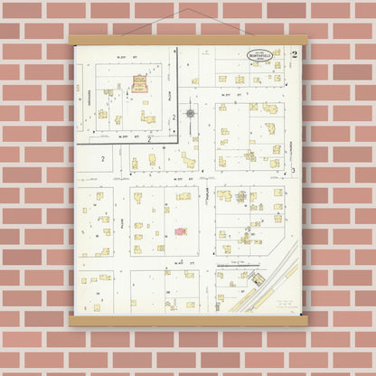 Old map wall art mockup — magnetic wood frame on brick wall — Sanborn Fire Insurance Map from Northfield, Rice County, Minnesota (1910), Sheet #0002