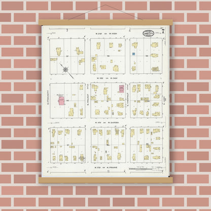 Old map wall art mockup — magnetic wood frame on brick wall — Sanborn Fire Insurance Map from Lake City, Wabasha County, Minnesota (1921), Sheet #0007