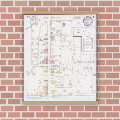 Old map wall art mockup — magnetic wood frame on brick wall — Sanborn Fire Insurance Map from Festus, Jefferson County, Missouri (1894) - Complete Map Set