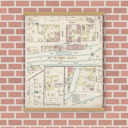 Old map wall art mockup — magnetic wood frame on brick wall — Sanborn Fire Insurance Map from Lyons, Wayne County, New York (1884), Sheet #0003