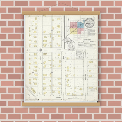 Old map wall art mockup — magnetic wood frame on brick wall — Sanborn Fire Insurance Map from Marcellus, Cass County, Michigan (1914) - Complete Map Set