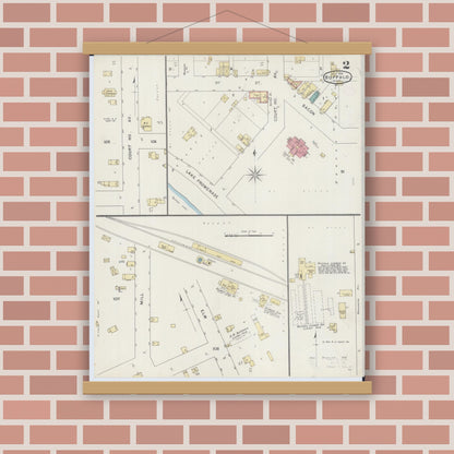 Old map wall art mockup — magnetic wood frame on brick wall — Sanborn Fire Insurance Map from Buffalo, Wright County, Minnesota (1894), Sheet #0002