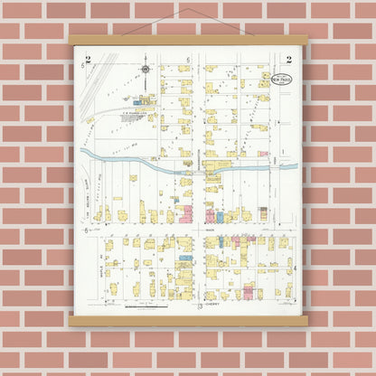 Old map wall art mockup — magnetic wood frame on brick wall — Sanborn Fire Insurance Map from New Paris, Preble County, Ohio (1927), Sheet #0002