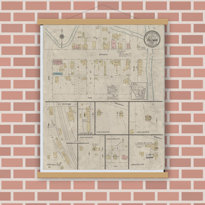 Old map wall art mockup — magnetic wood frame on brick wall — Sanborn Fire Insurance Map from Ableman, Sauk County, Wisconsin (1912), Sheet #0001