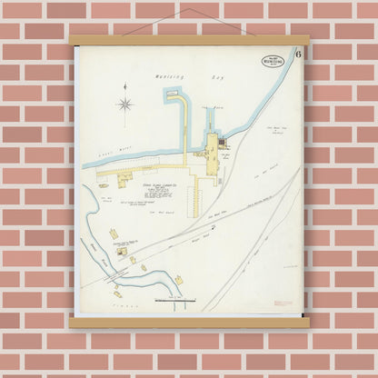 Old map wall art mockup — magnetic wood frame on brick wall — Sanborn Fire Insurance Map from Munising, Alger County, Michigan (1897), Sheet #0006
