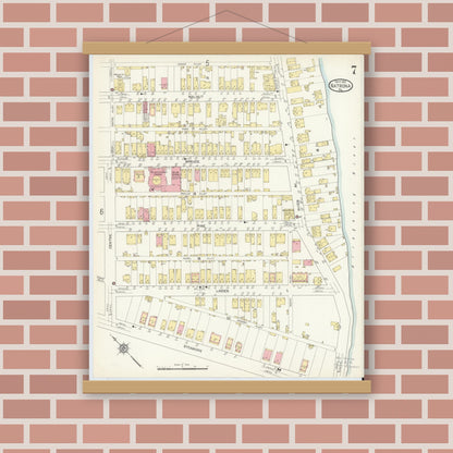 Old map wall art mockup — magnetic wood frame on brick wall — Sanborn Fire Insurance Map from Natrona, Allegheny County, Pennsylvania (1912), Sheet #0007