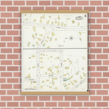 Old map wall art mockup — magnetic wood frame on brick wall — Sanborn Fire Insurance Map from Afton, Chenango County, New York (1897), Sheet #0003
