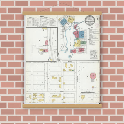 Old map wall art mockup — magnetic wood frame on brick wall — Sanborn Fire Insurance Map from Whitehall, Muskegon County, Michigan (1902) - Complete Map Set