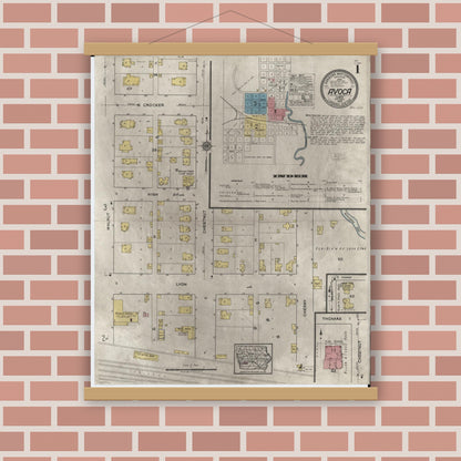 Old map wall art mockup — magnetic wood frame on brick wall — Sanborn Fire Insurance Map from Avoca, Pottawattamie County, Iowa (1920) â€” Complete Set