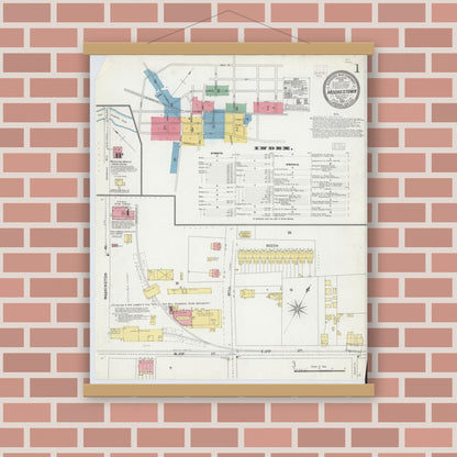 Old map wall art mockup — magnetic wood frame on brick wall — Sanborn Fire Insurance Map from Moorestown, Burlington County, New Jersey (1905) - Complete Map Set