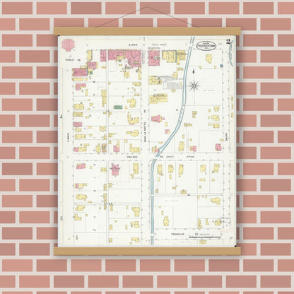 Old map wall art mockup — magnetic wood frame on brick wall — Sanborn Fire Insurance Map from Fredericktown, Madison County, Missouri (1908), Sheet #0002