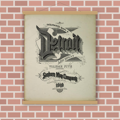 Old map wall art mockup — magnetic wood frame on brick wall — Sanborn Fire Insurance Map from Detroit, Wayne County, Michigan (1910), Sheet #0001