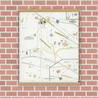 Old map wall art mockup — magnetic wood frame on brick wall — Sanborn Fire Insurance Map from Iron Mountain, Dickinson County, Michigan (1904), Sheet #0012
