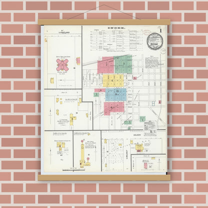 Old map wall art mockup — magnetic wood frame on brick wall — Sanborn Fire Insurance Map from Bryan, Williams County, Ohio (1899) - Complete Map Set