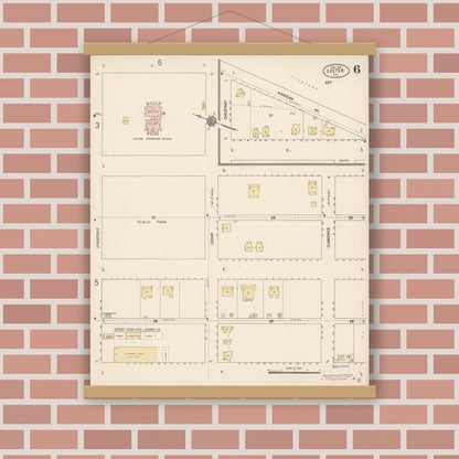 Old map wall art mockup — magnetic wood frame on brick wall — Sanborn Fire Insurance Map from Exeter, Tulare County, California (1912), Sheet #0006