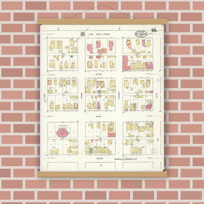 Old map wall art mockup — magnetic wood frame on brick wall — Sanborn Fire Insurance Map from Saint Joseph, Berrien County, Michigan (1921), Sheet #0010