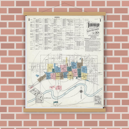 Old map wall art mockup — magnetic wood frame on brick wall — Sanborn Fire Insurance Map from Ionia, Ionia County, Michigan (1924) - Complete Map Set