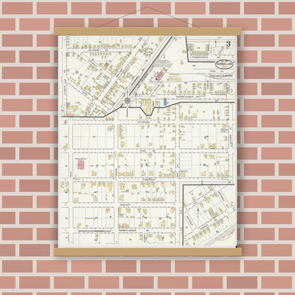 Old map wall art mockup — magnetic wood frame on brick wall — Sanborn Fire Insurance Map from Dunnellon, Marion County, Florida (1917), Sheet #0003