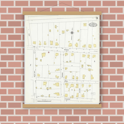 Old map wall art mockup — magnetic wood frame on brick wall — Sanborn Fire Insurance Map from Commerce, Hunt County, Texas (1911), Sheet #0003