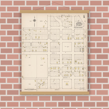 Old map wall art mockup — magnetic wood frame on brick wall — Sanborn Fire Insurance Map from Sinton, San Patricio County, Texas (1922), Sheet #0005
