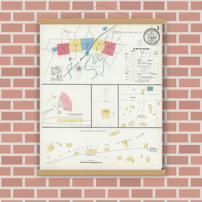 Old map wall art mockup — magnetic wood frame on brick wall — Sanborn Fire Insurance Map from Hyannis, Barnstable County, Massachusetts (1906) - Complete Map Set