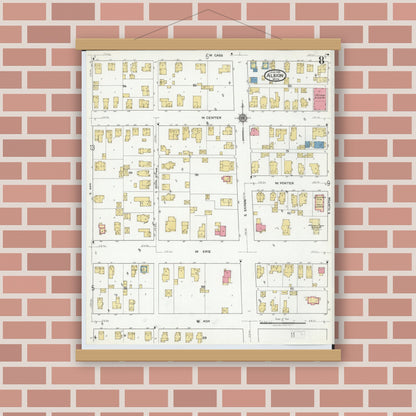 Old map wall art mockup — magnetic wood frame on brick wall — Sanborn Fire Insurance Map from Albion, Calhoun County, Michigan (1918), Sheet #0008