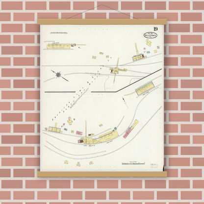 Old map wall art mockup — magnetic wood frame on brick wall — Sanborn Fire Insurance Map from Bellefonte, Centre County, Pennsylvania (1911), Sheet #0019