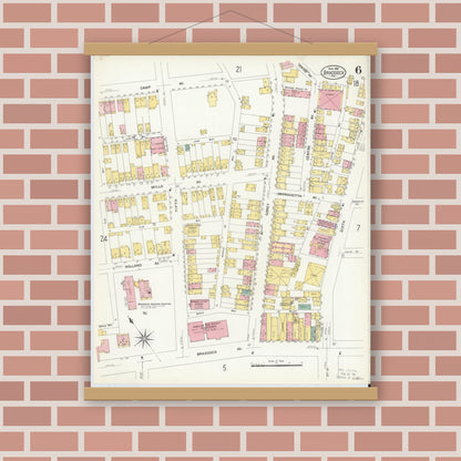 Old map wall art mockup — magnetic wood frame on brick wall — Sanborn Fire Insurance Map from Braddock, Allegheny County, Pennsylvania (1908), Sheet #0006