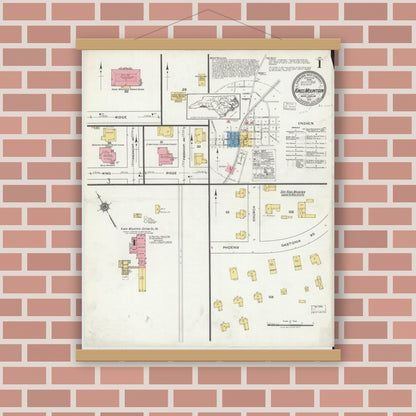 Old map wall art mockup — magnetic wood frame on brick wall — Sanborn Fire Insurance Map from Kings Mountain, Cleveland County, North Carolina (1919) - Complete Map Set
