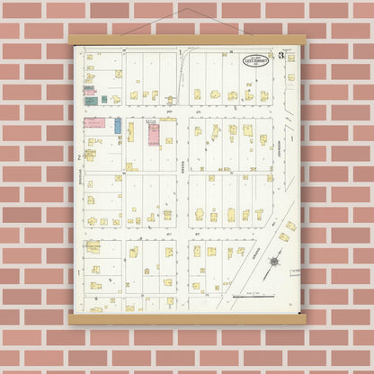 Old map wall art mockup — magnetic wood frame on brick wall — Sanborn Fire Insurance Map from Lee's Summit, Jackson County, Missouri (1909), Sheet #0003