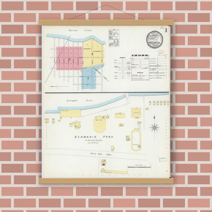 Old map wall art mockup — magnetic wood frame on brick wall — Sanborn Fire Insurance Map from Paulsboro, Gloucester County, New Jersey (1896) - Complete Map Set