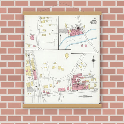 Old map wall art mockup — magnetic wood frame on brick wall — Sanborn Fire Insurance Map from Beacon, Dutchess County, New York (1919), Sheet #0004