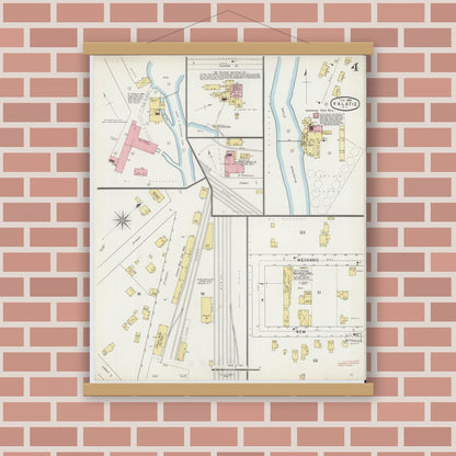 Old map wall art mockup — magnetic wood frame on brick wall — Sanborn Fire Insurance Map from Valatie, Columbia County, New York (1895), Sheet #0004