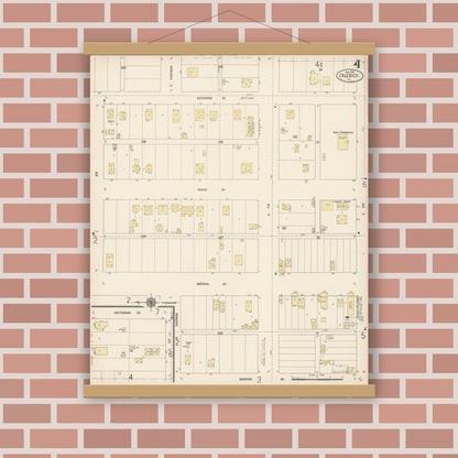 Old map wall art mockup — magnetic wood frame on brick wall — Sanborn Fire Insurance Map from Calexico, Imperial County, California (1916), Sheet #0004