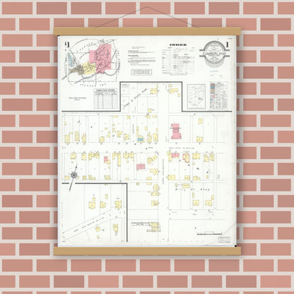 Old map wall art mockup — magnetic wood frame on brick wall — Sanborn Fire Insurance Map from Cumberland, Guernsey County, Ohio (1946) - Complete Map Set
