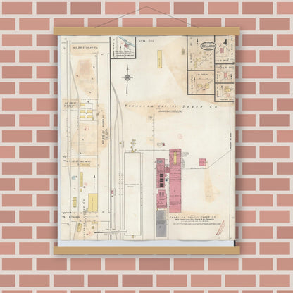 Old map wall art mockup — magnetic wood frame on brick wall — Sanborn Fire Insurance Map from Belmond, Wright County, Iowa (1939), Sheet #0004
