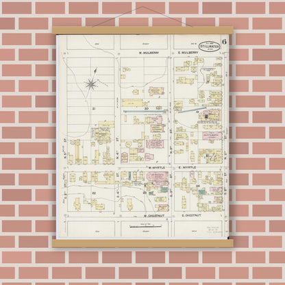 Old map wall art mockup — magnetic wood frame on brick wall — Sanborn Fire Insurance Map from Stillwater, Washington County, Minnesota (1888), Sheet #0006